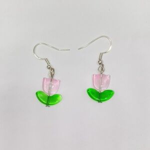 Light Pink Glass Tulip Earrings 🌷💕